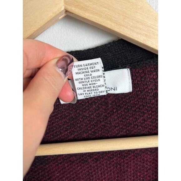 Magaschoni Plaid Open Front Cardigan Sweater Black Burgundy Size Medium Women’s - Picture 4 of 4